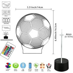 Lámpara Balón de Fútbol Personalizada - Regalo de Fútbol para Niños - Luz de Noche 3D con LED y Control Remoto