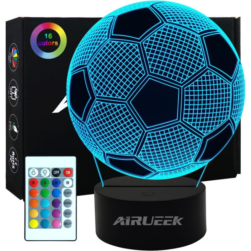 Lámpara Balón de Fútbol Personalizada - Regalo de Fútbol para Niños - Luz de Noche 3D con LED y Control Remoto