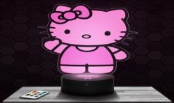 Lampara Infantil Hello Kitty 3D - Lámpara de mesilla de noche, luz nocturna táctil ilusión 3D, regalo para niños y niñas.
