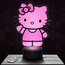 Lampara Infantil Hello Kitty 3D - Lámpara de mesilla de noche, luz nocturna táctil ilusión 3D, regalo para niños y niñas.