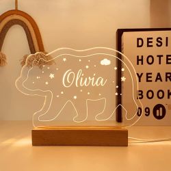Lámpara Oso personalizable nombre de bebe en madera.