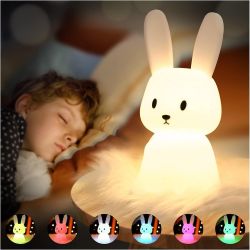 Lámpara Nocturna Infantil de Silicona Conejo - Luz Suave con Conversión a Luz de Noche y Temporizador